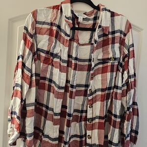 Market & Spruce Red, White, and Blue Plaid Shirt